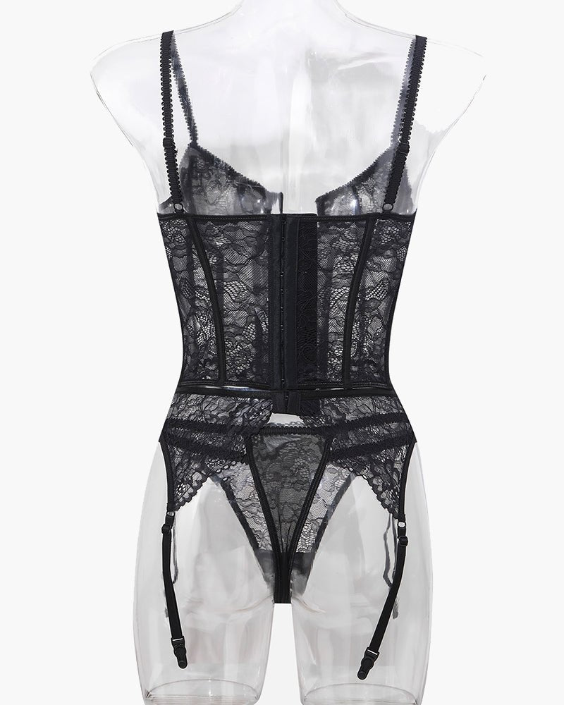 Floral lace corset bustier garter set, photo 15