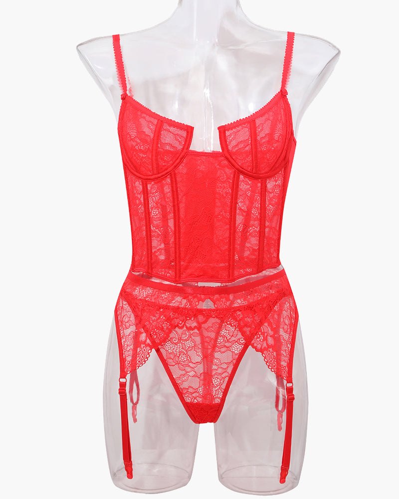 Floral lace corset bustier garter set, photo 5