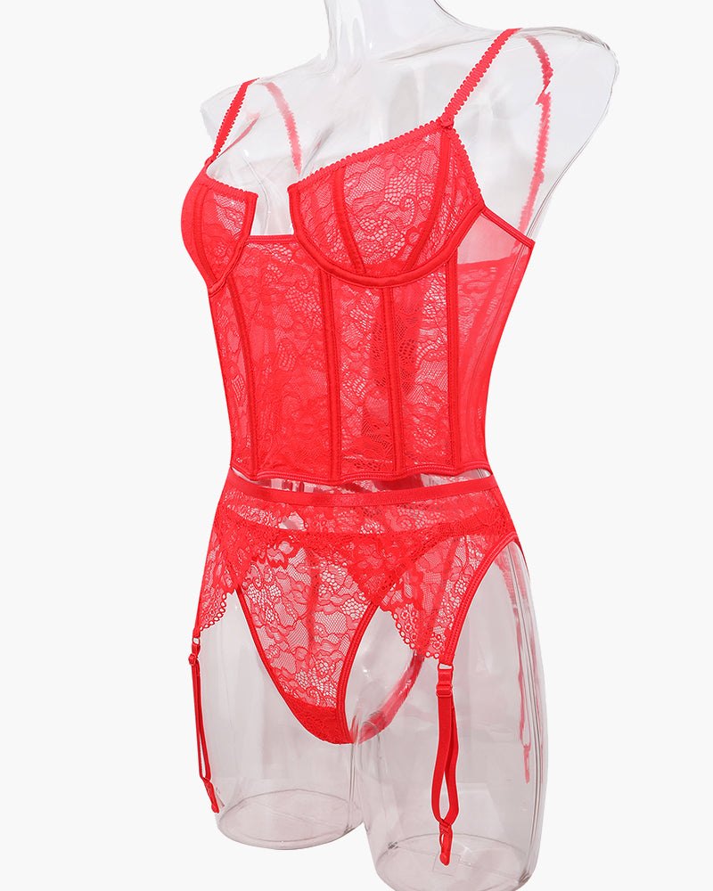 Floral lace corset bustier garter set, photo 6