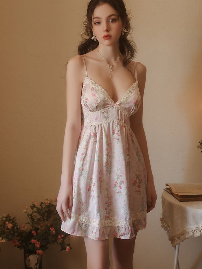 Floral lace deep v satin dress, photo 2
