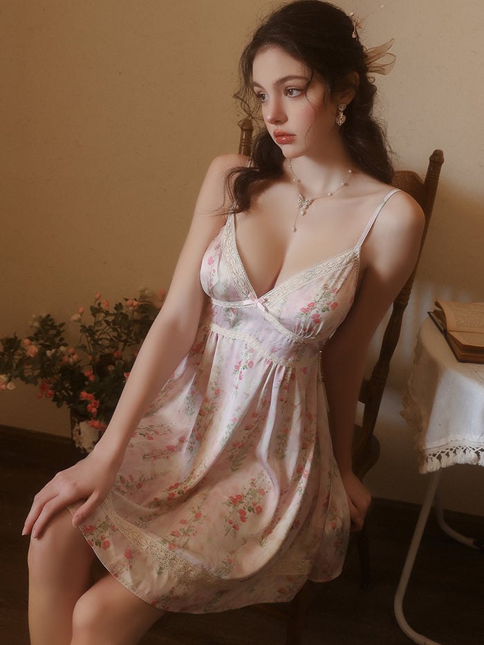 Floral lace deep v satin dress, photo 6