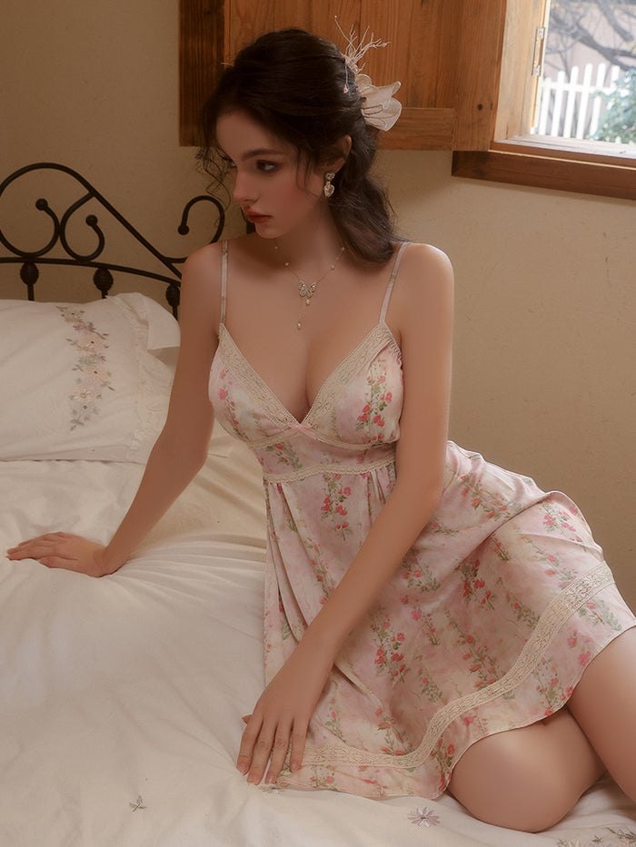 Floral lace deep v satin dress, photo 9