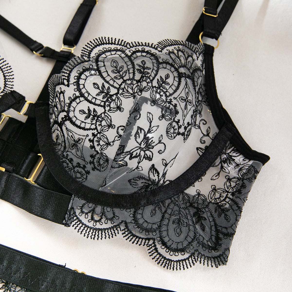 Floral lace garter belt lingerie set, photo 10