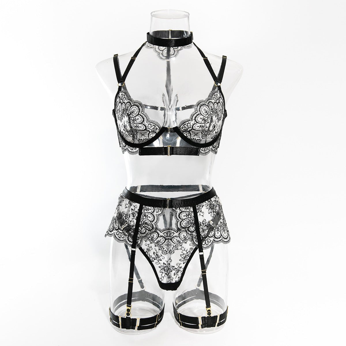 Floral lace garter belt lingerie set, photo 9