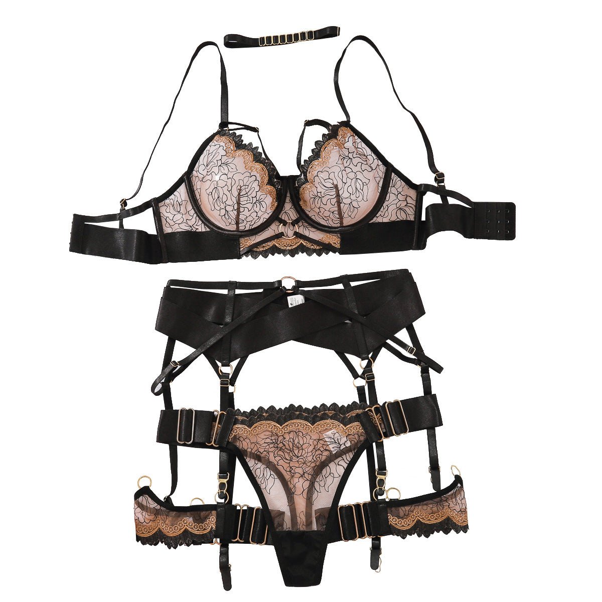 Floral lace longline garter bra set, photo 5