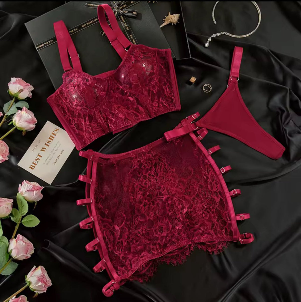 Floral lace mesh lingerie set, photo 16