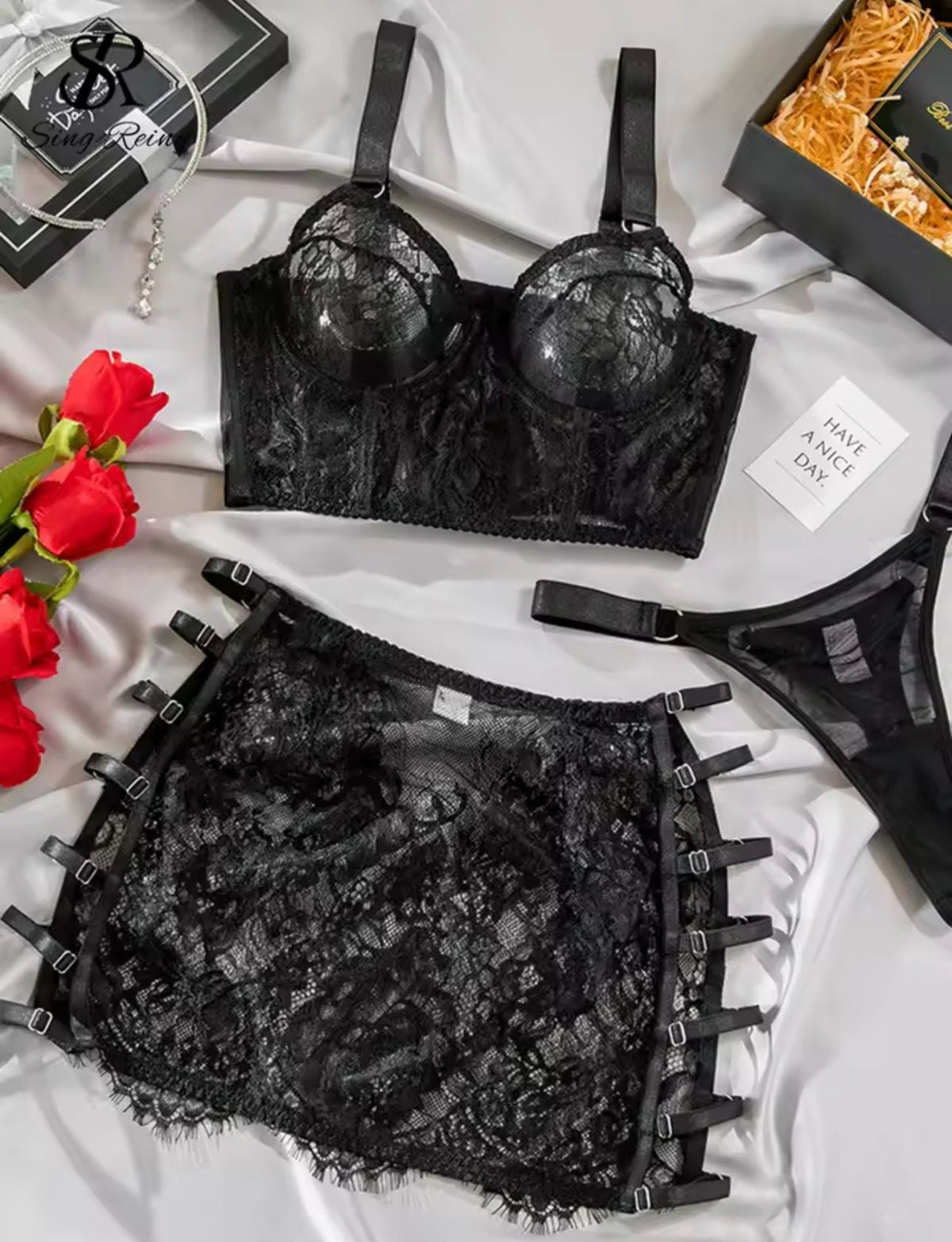 Floral lace mesh lingerie set, photo 18