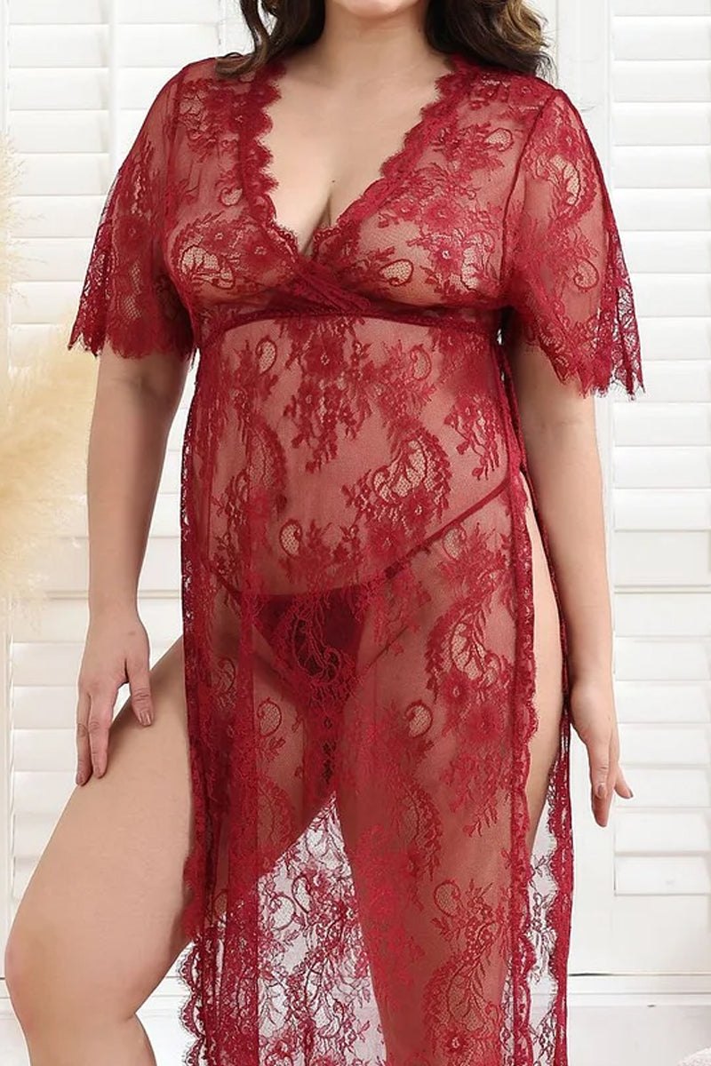 Floral lace mesh long sleeve gown, photo 1