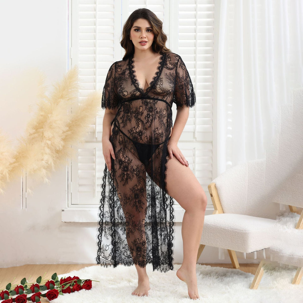 Floral lace mesh long sleeve gown, photo 10