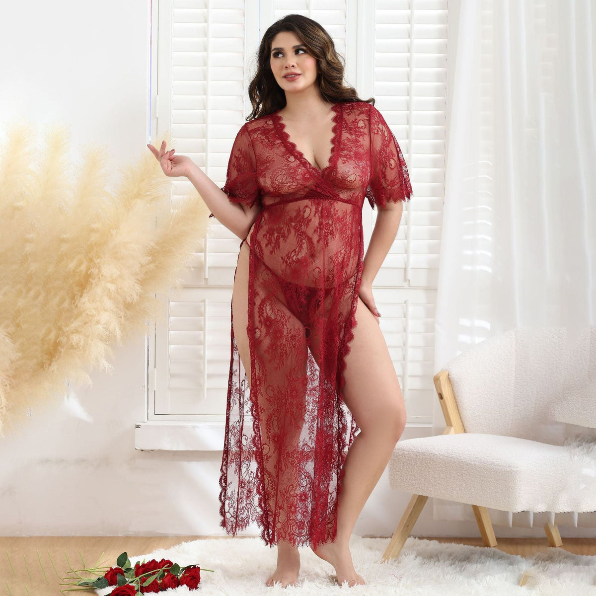 Floral lace mesh long sleeve gown, photo 3