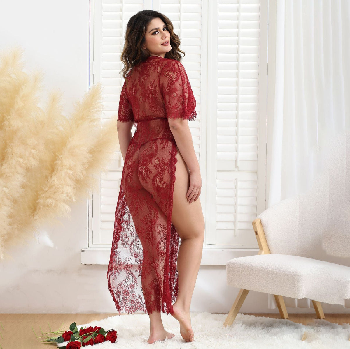 Floral lace mesh long sleeve gown, photo 7