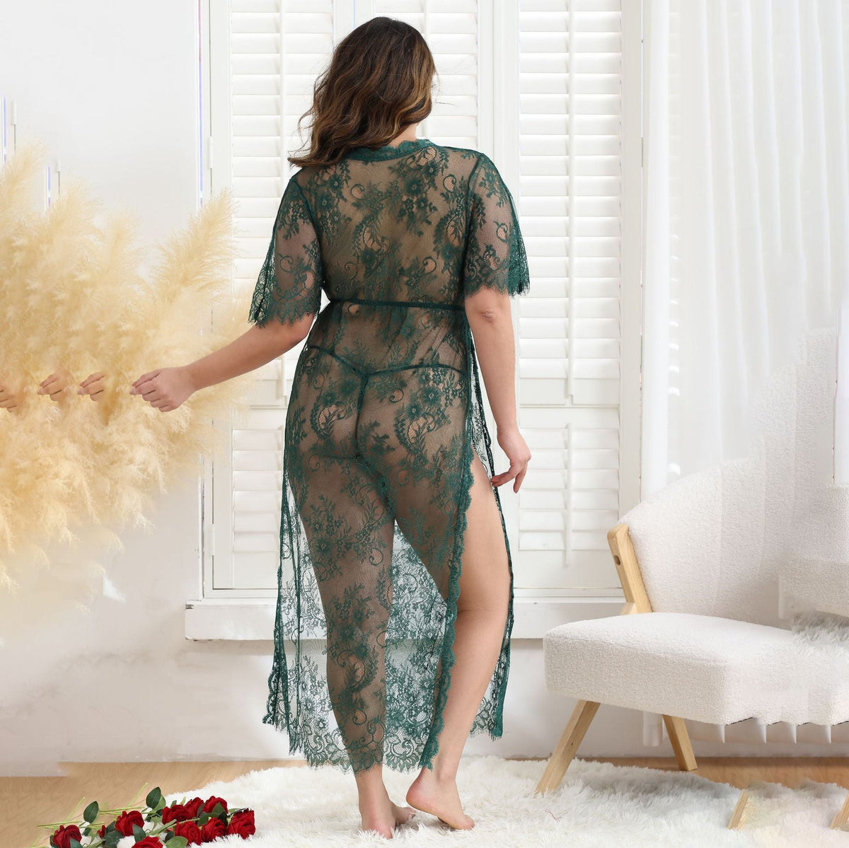 Floral lace mesh long sleeve gown, photo 9