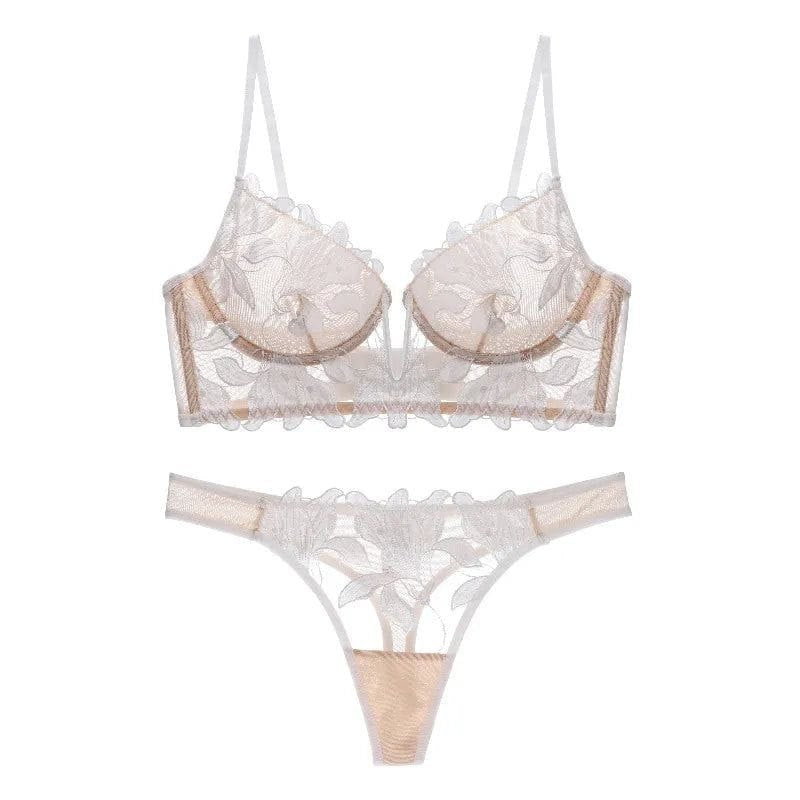Floral lace plunge bridal bra thong set, photo 7