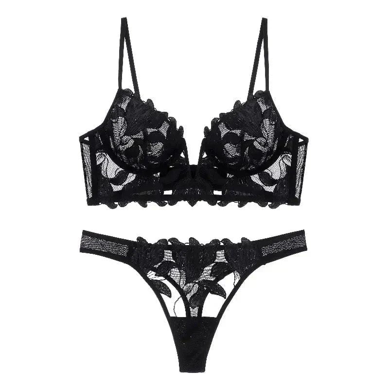 Floral lace plunge bridal bra thong set, photo 9