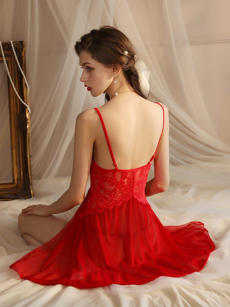 Floral lace sheer mesh babydoll set, photo 5