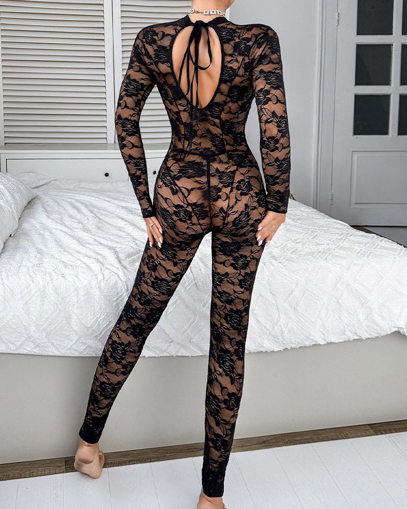 Floral lace sheer unitard bodystocking, photo 3