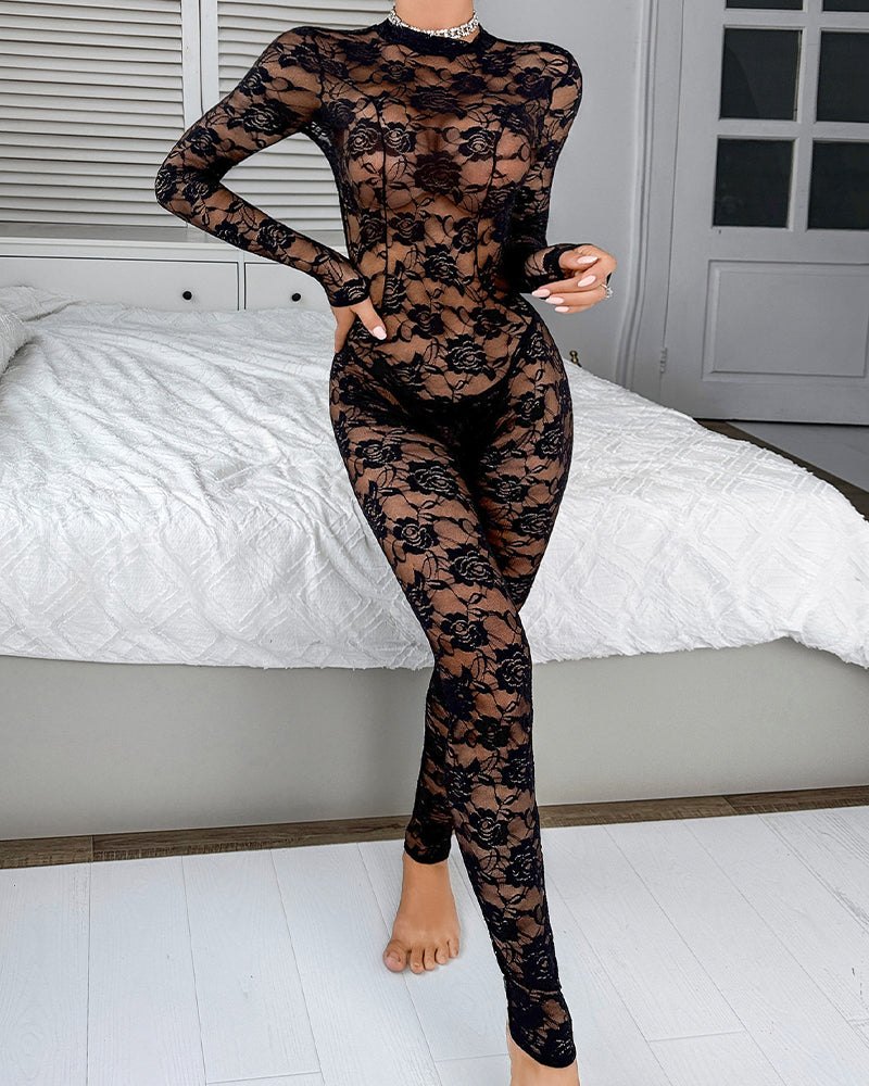 Floral lace sheer unitard bodystocking, photo 4