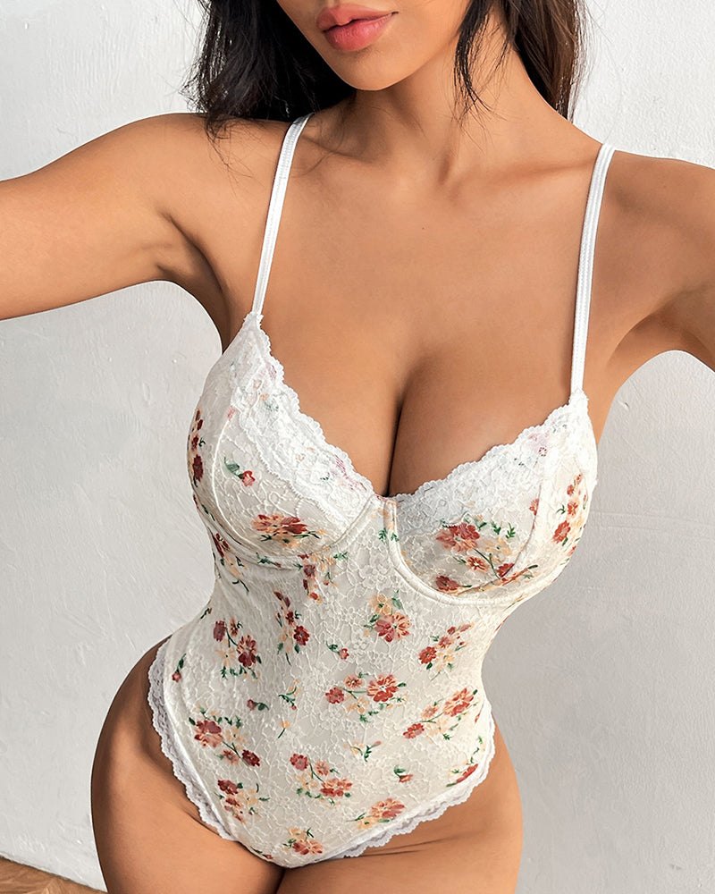 Floral lace up backless bodysuit, photo 2