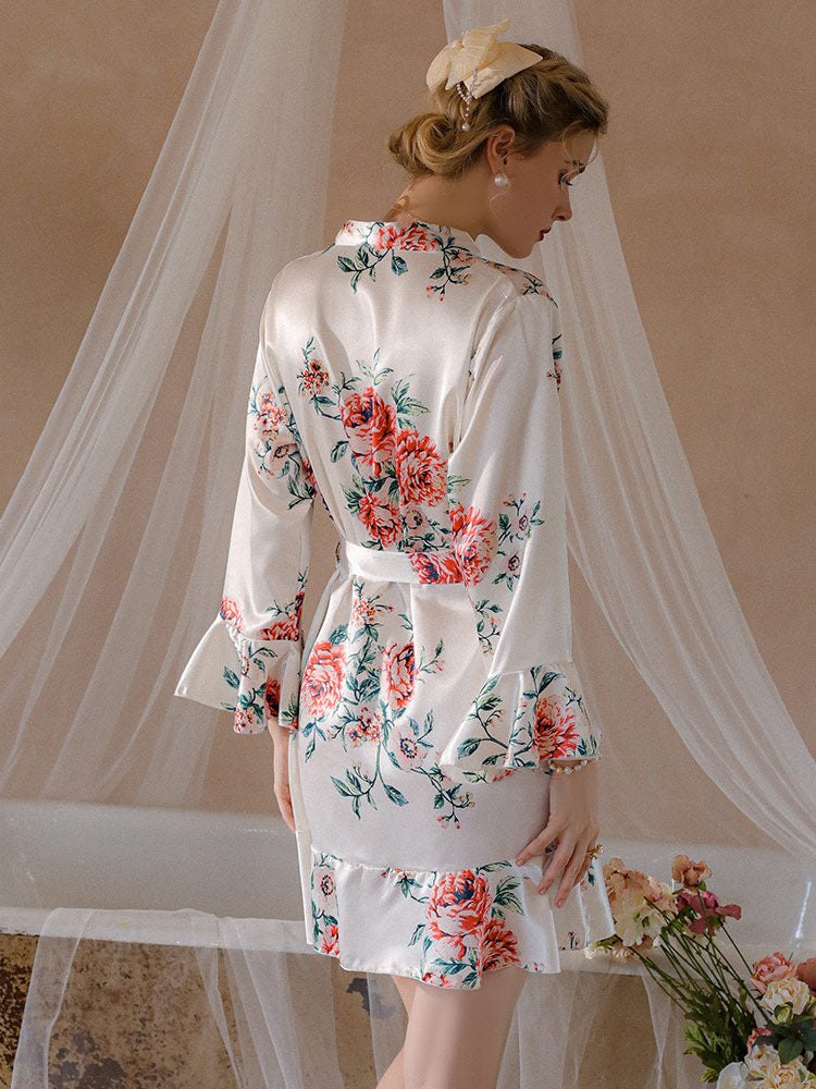 Floral print ice silk sleepwear robe set, photo 5
