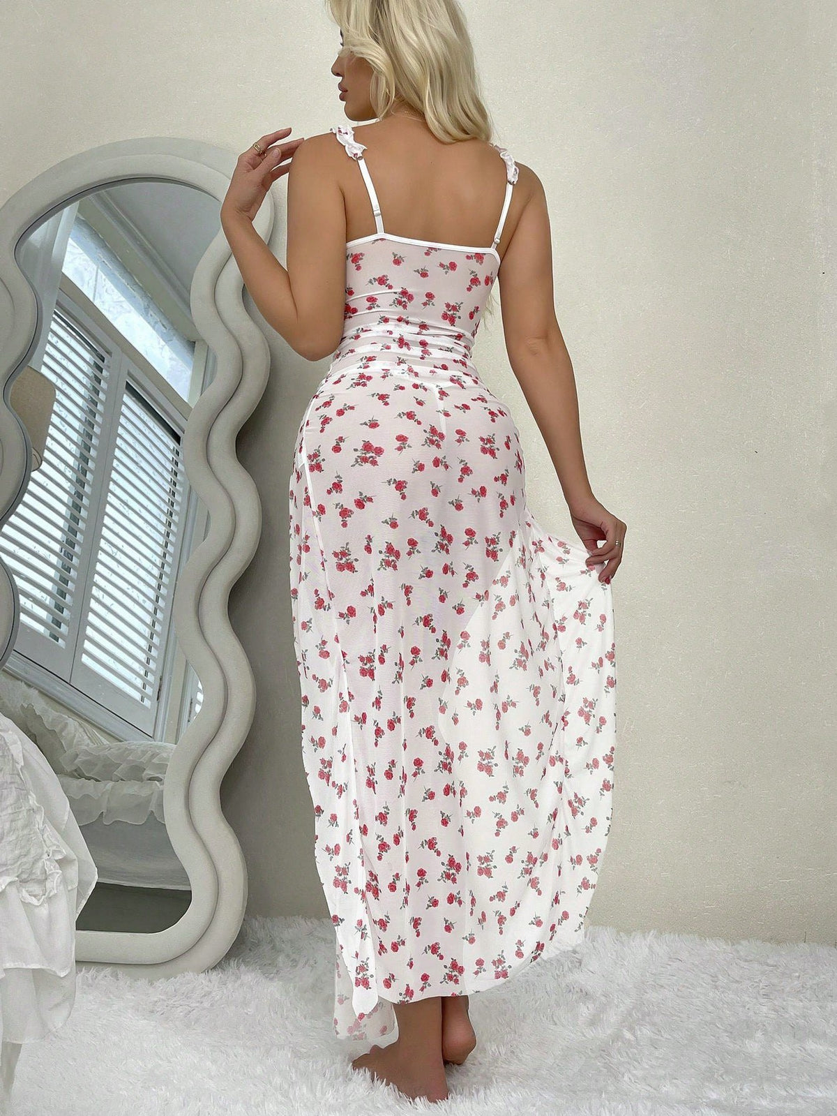 Floral print mesh halter nightgown, photo 12