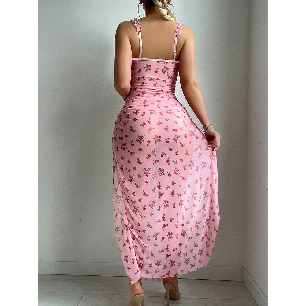 Floral print mesh halter nightgown, photo 4