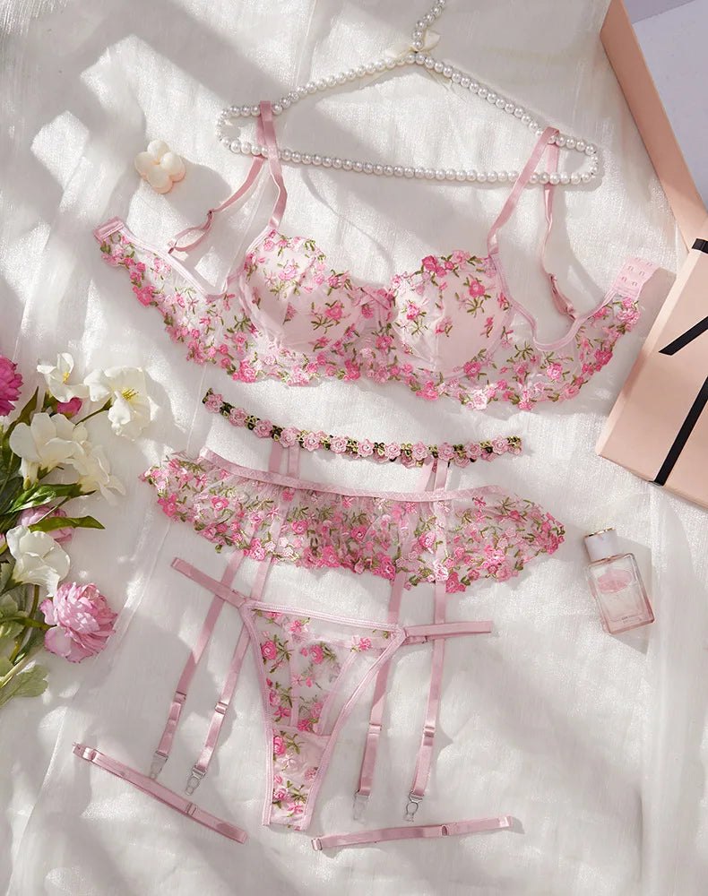 Floral three piece stretch lingerie set, photo 4