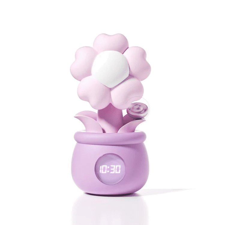 Purple flower shaped clitoral suction vibrator with clock base, photo 1