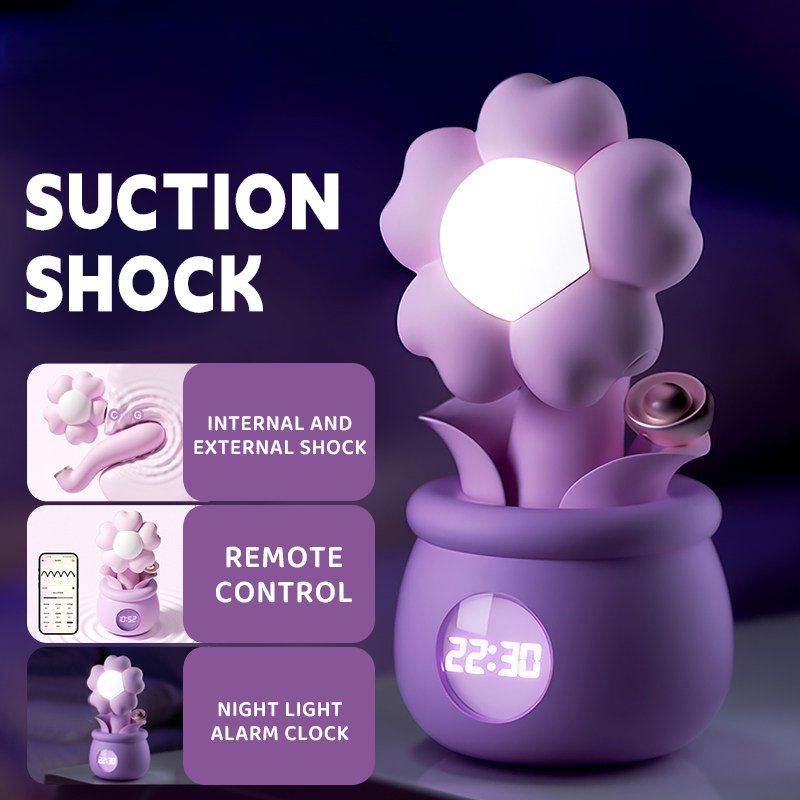 Purple flower shaped clitoral suction vibrator with clock base, photo 5