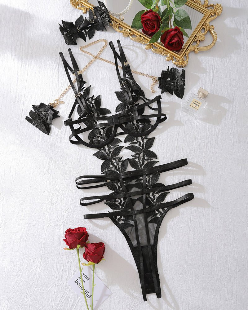 Embroidered chain bracelet lace bodysuit, photo 5
