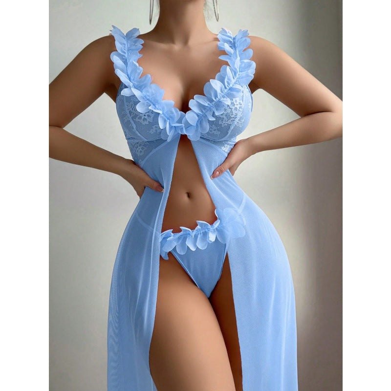 Sky Blue flower lace split suspender dress