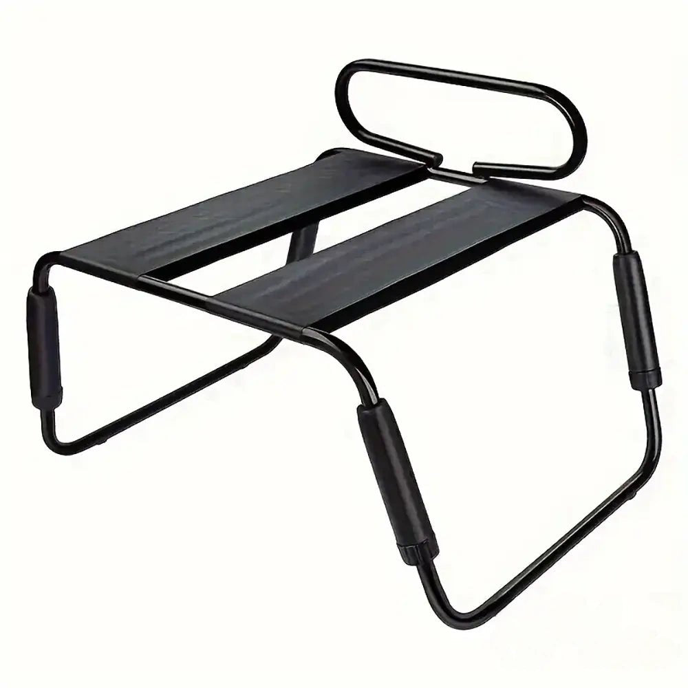 Black folding metal sex chair with headrest, photo 1