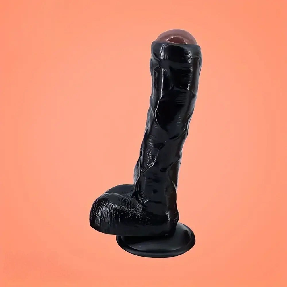 Black realistic uncut PVC suction cup dildo