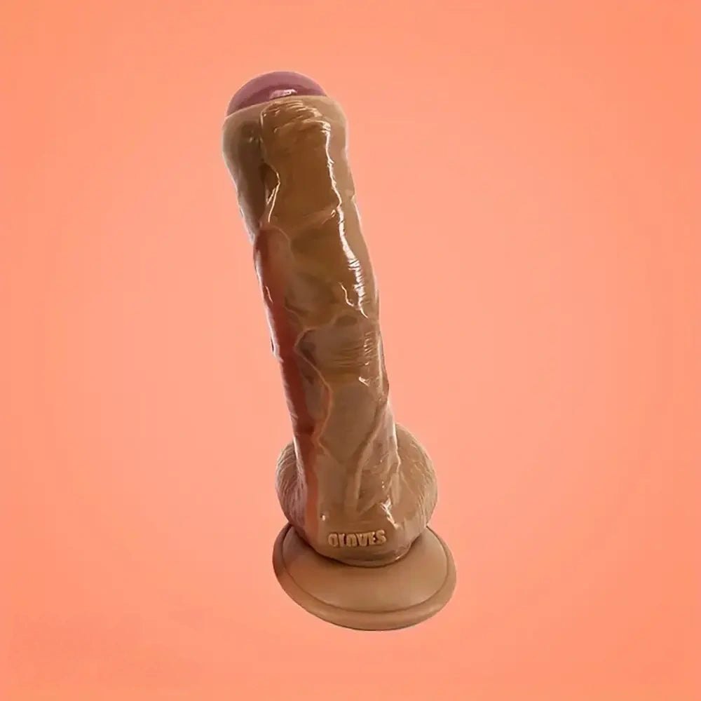 Brown realistic uncut PVC suction cup dildo