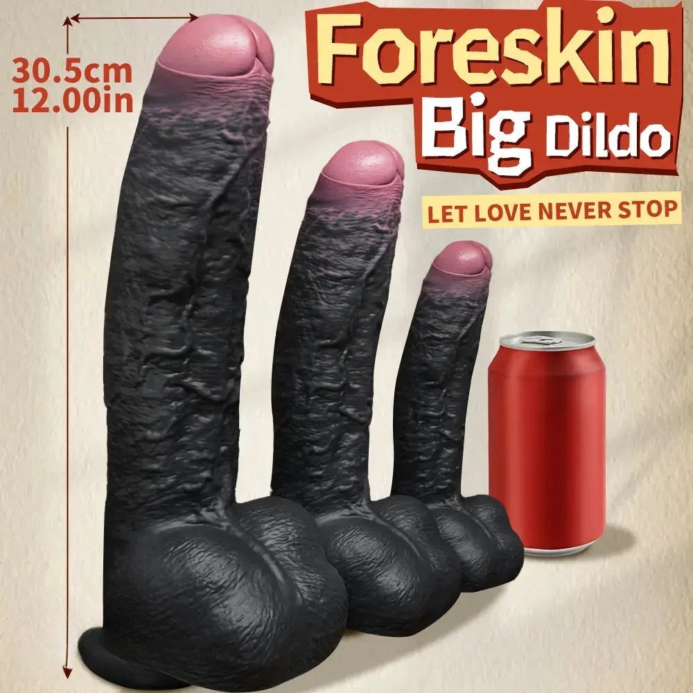 Black silicone foreskin strap-on dildo, photo 1