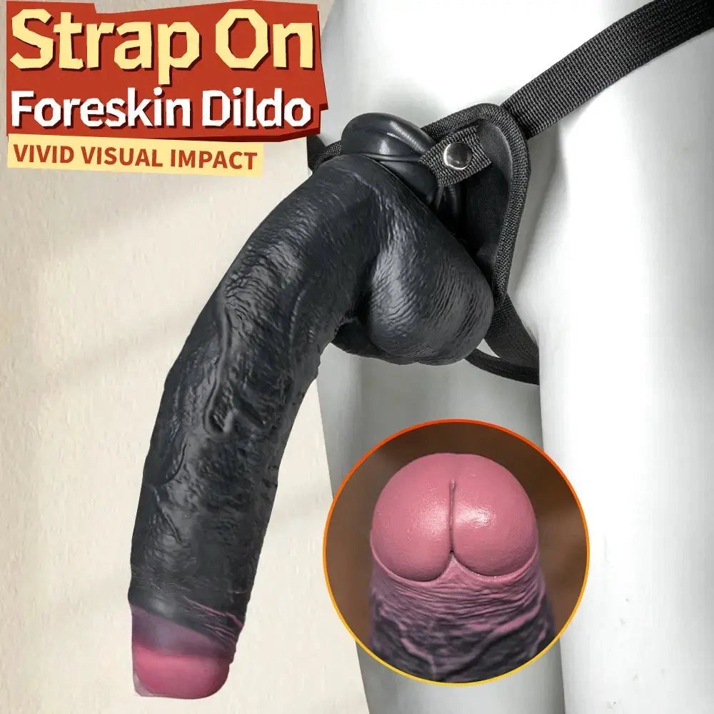 Black silicone foreskin strap-on dildo, photo 13