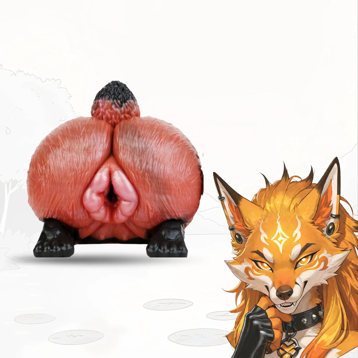 Rust orange and black fox fur textured masturbator with clawed feet, photo 1