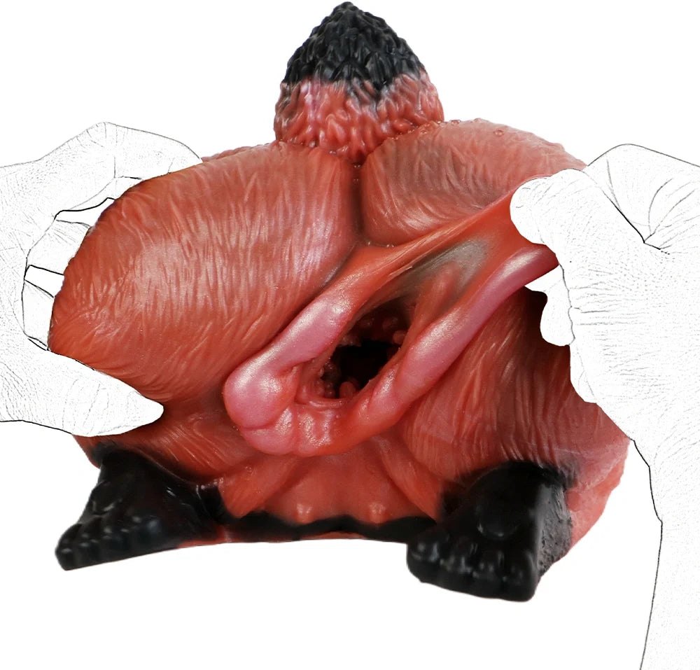 Rust orange and black fox fur textured masturbator with clawed feet, photo 12