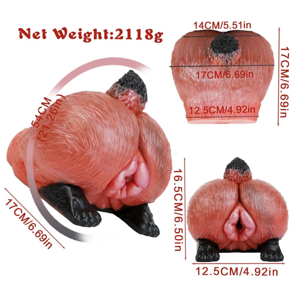 Rust orange and black fox fur textured masturbator with clawed feet, photo 15
