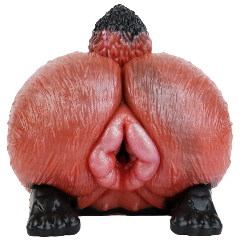 Rust orange and black fox fur textured masturbator with clawed feet, photo 2