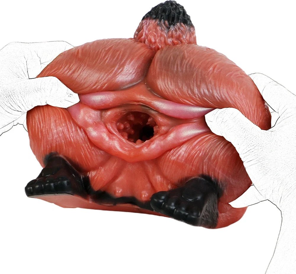 Rust orange and black fox fur textured masturbator with clawed feet, photo 3