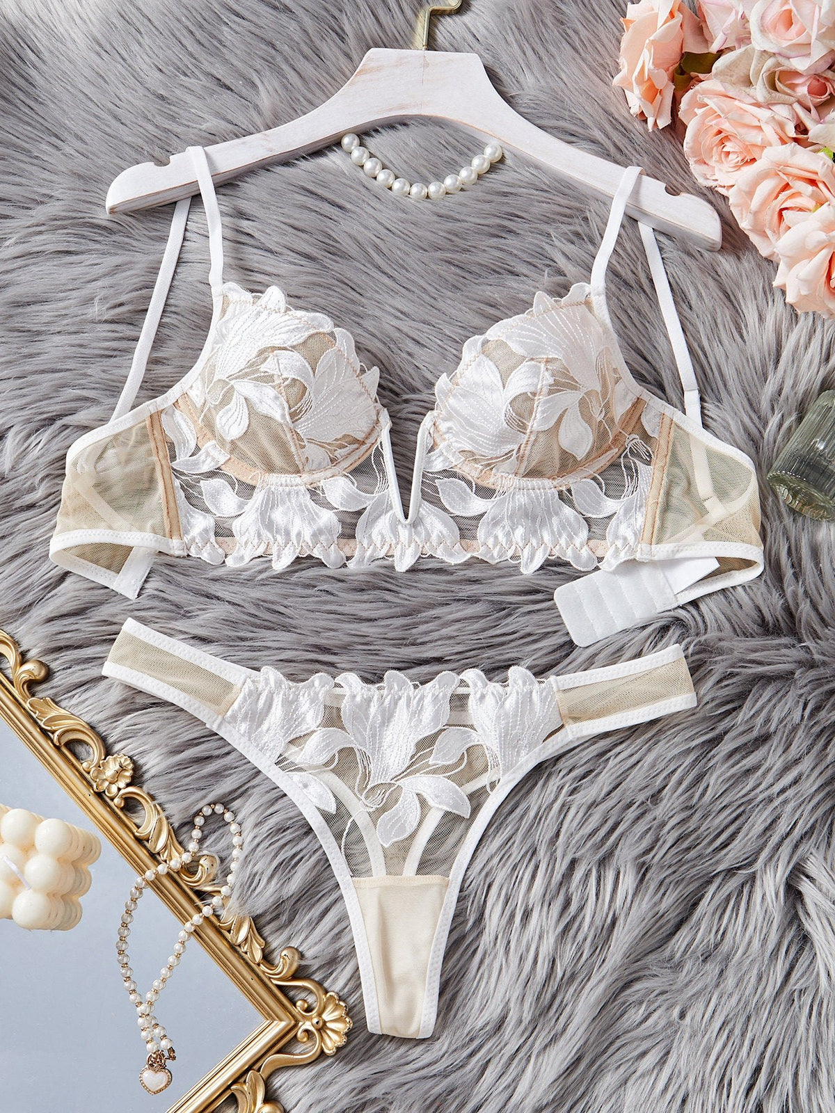 French embroidered mesh lace bra set, photo 2