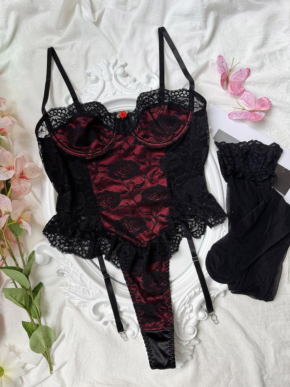 French lace garter stockings set, photo 5