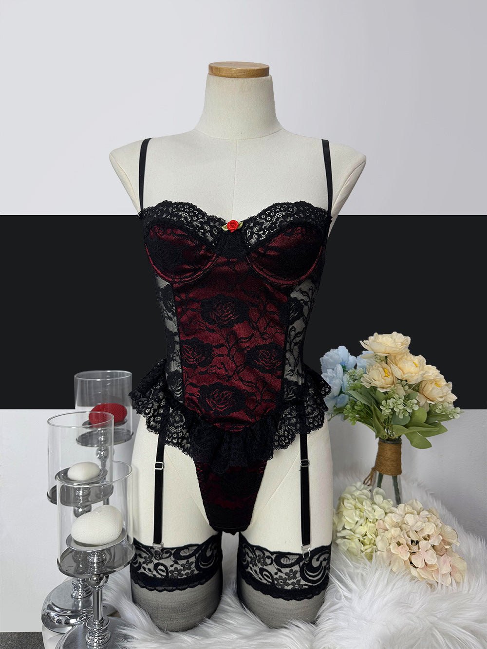 French lace garter stockings set, photo 6