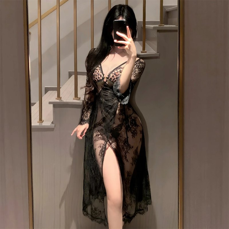 Black french romantic lace open cup chemise