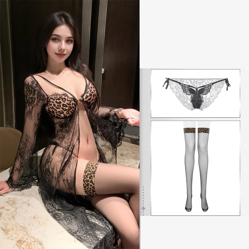 Black Full Set french romantic lace open cup chemise