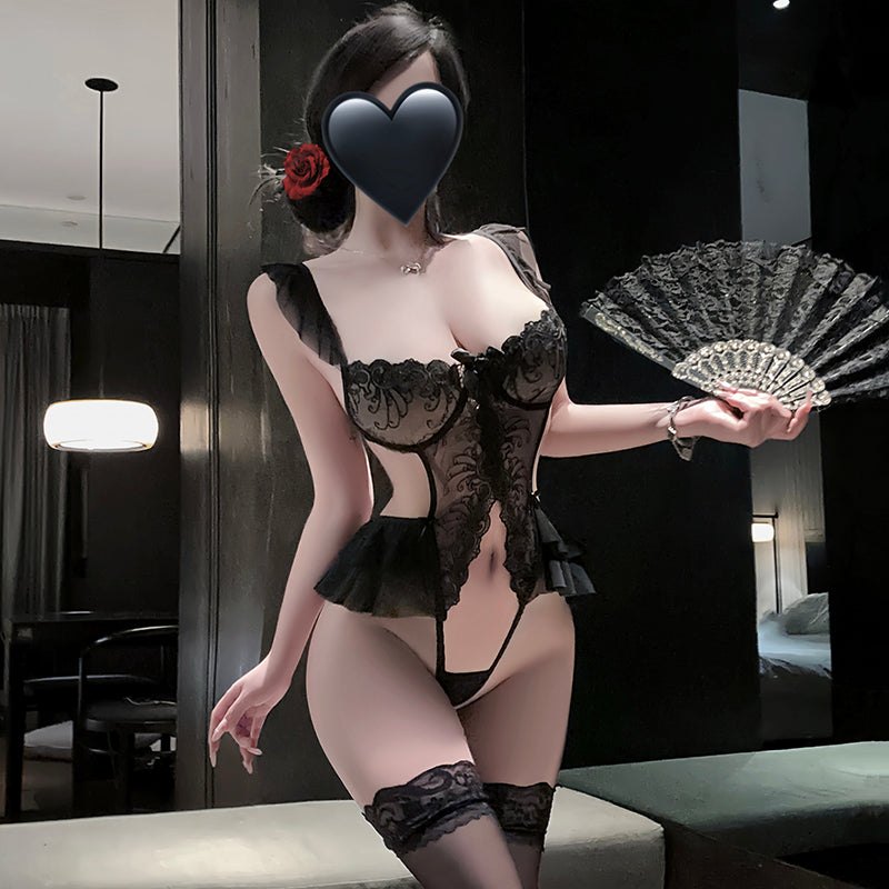 Frill lace teddy bodysuit bow detail, photo 9