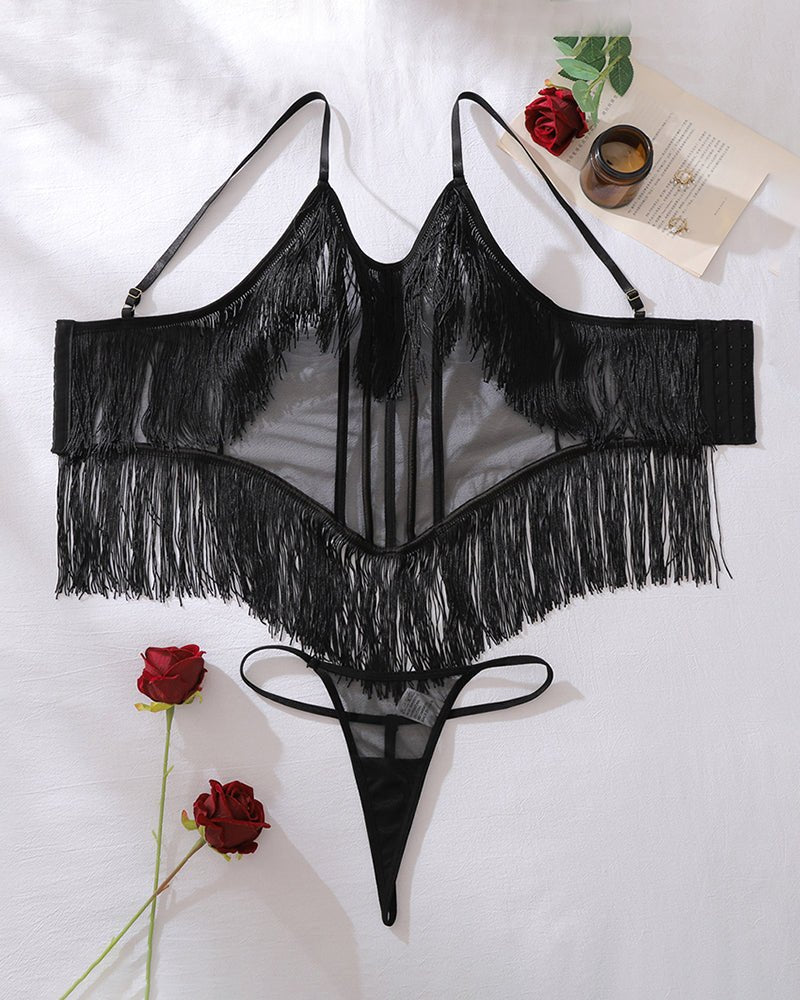 Fringe trim sheer mesh bodysuit, photo 4