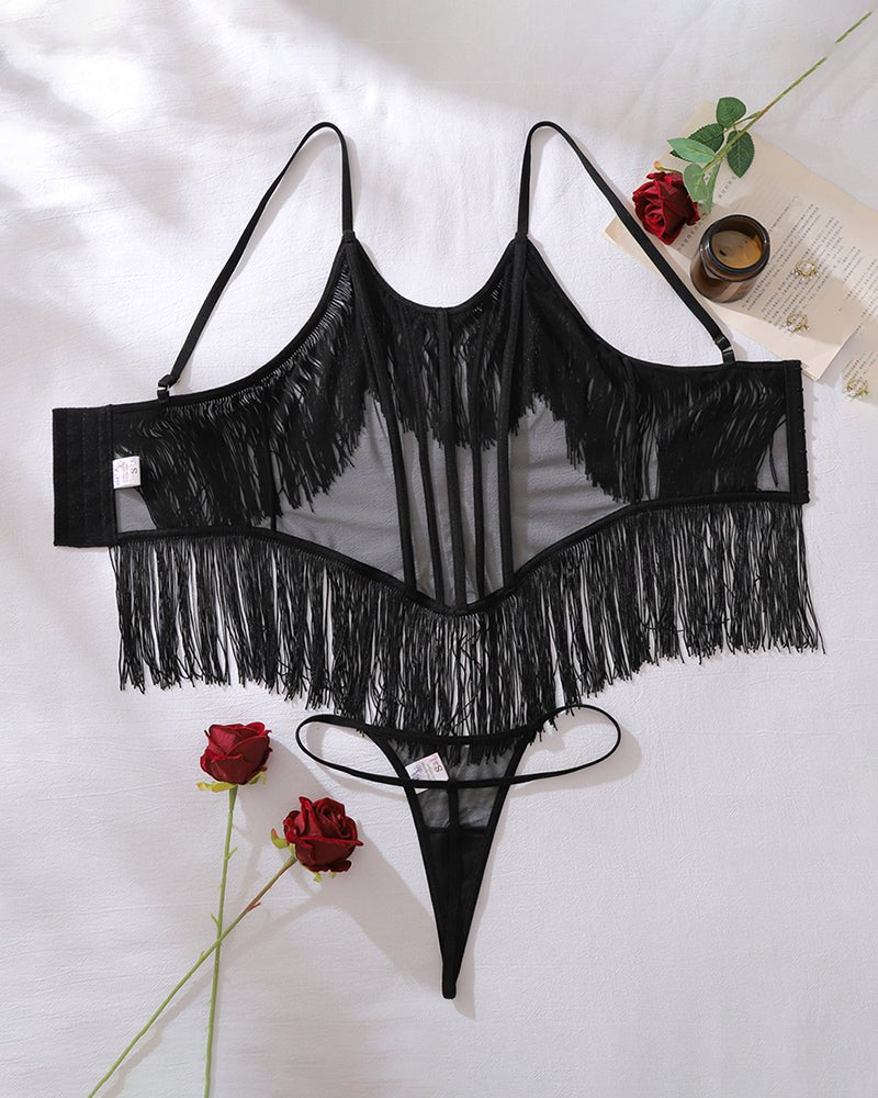 Fringe trim sheer mesh bodysuit, photo 5
