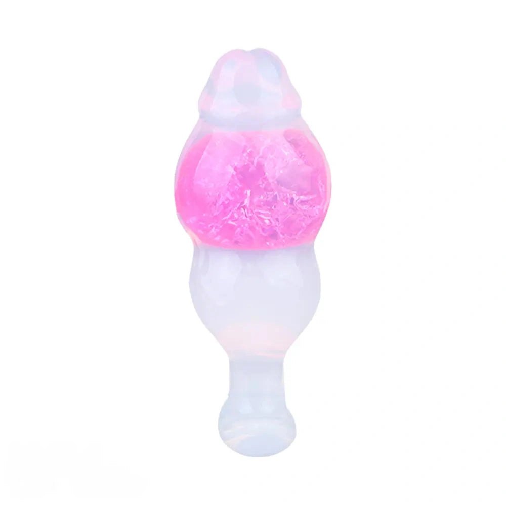 Frosted silicone anal plug with crackled color core and flared base, photo 1