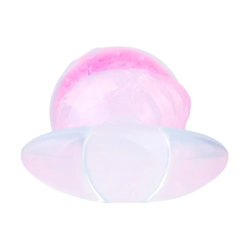 Frosted silicone anal plug with crackled color core and flared base, photo 12